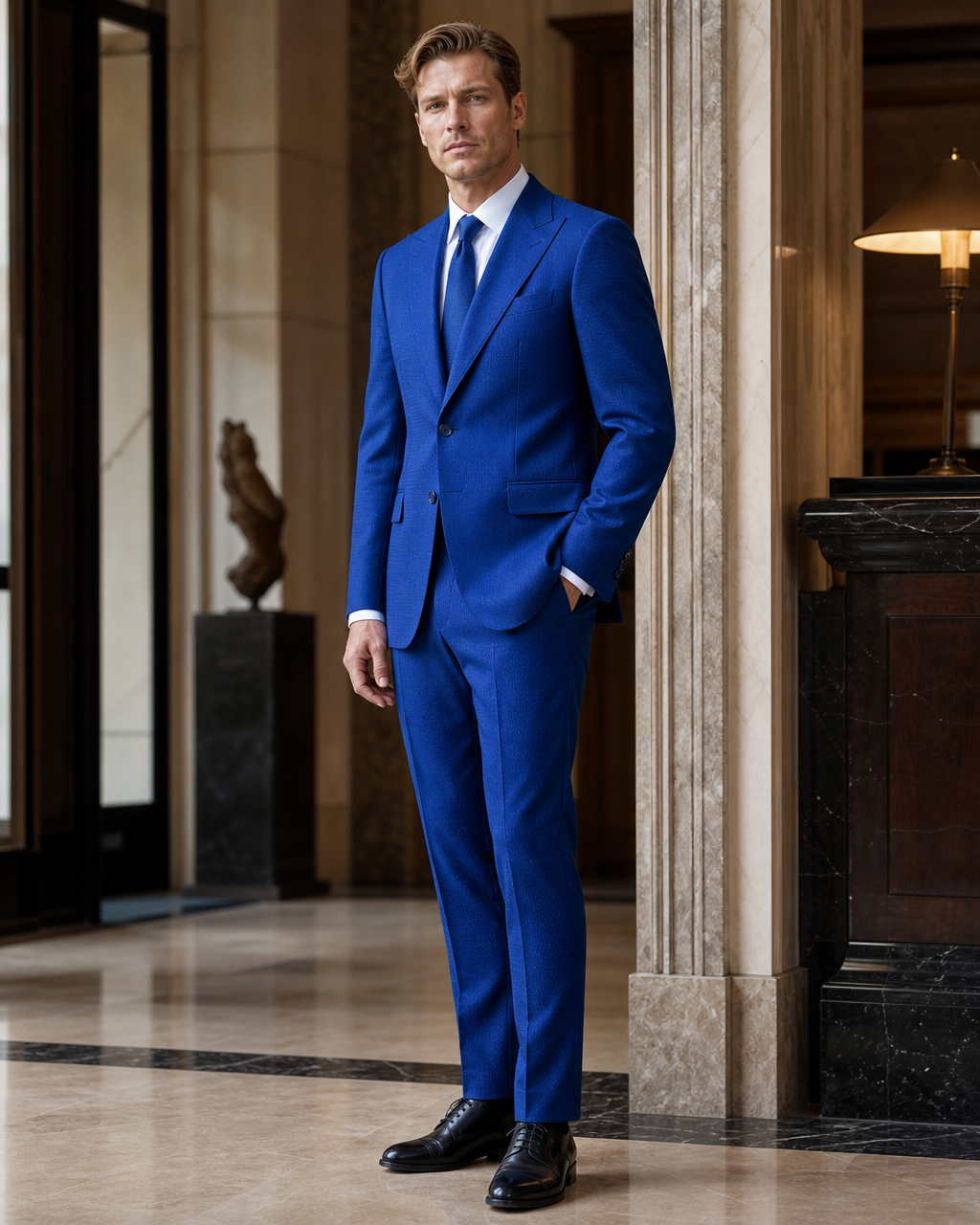 Royal Blue Seersucker Beach Wedding Suit - Custom Made to Measure side back view