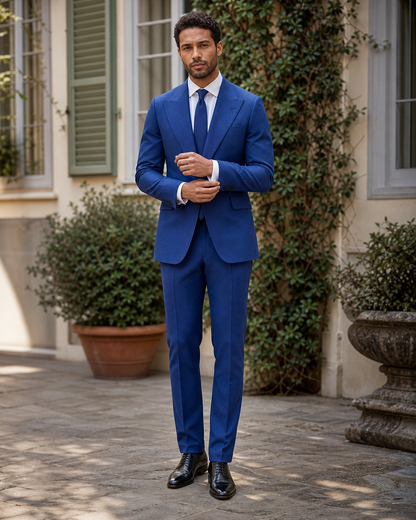 Royal Blue Seersucker Outdoor Wedding Suit — Custom Made to Measure front view