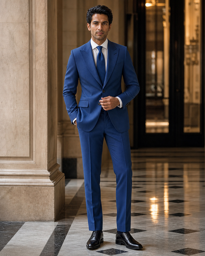 Royal Blue Seersucker Summer Suit - Custom Made to Measure front view