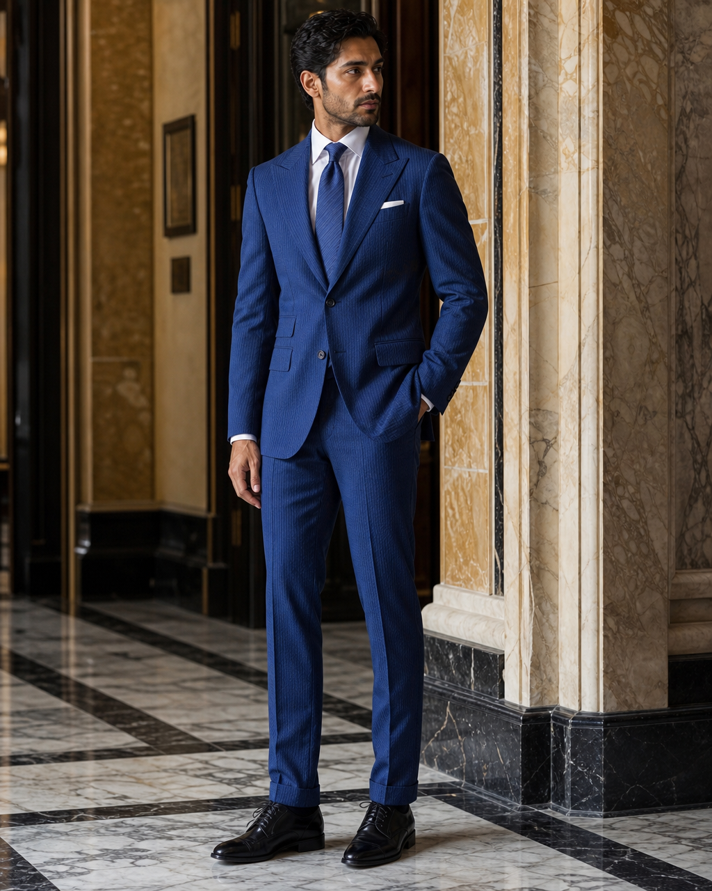 Royal Blue Seersucker Summer Suit - Custom Made to Measure side back view