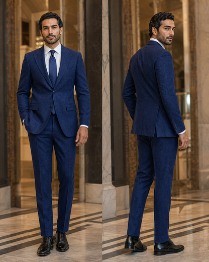 Royal Blue Tweed Winter Suit - Custom Made to Measure side back view