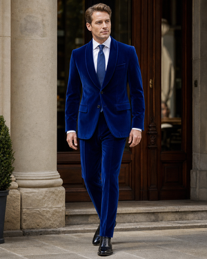 Royal Blue Velvet Shawl Lapel Suit — Custom Made to Measure — 1