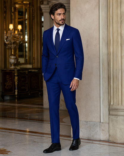 Royal Blue Wool Outdoor Wedding Suit - Custom Made to Measure side back view