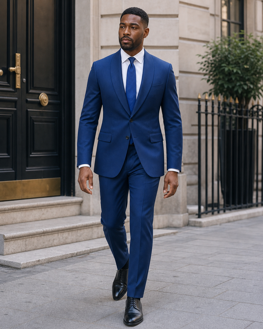 Royal Blue Wool Shawl Lapel Suit — Custom Made to Measure