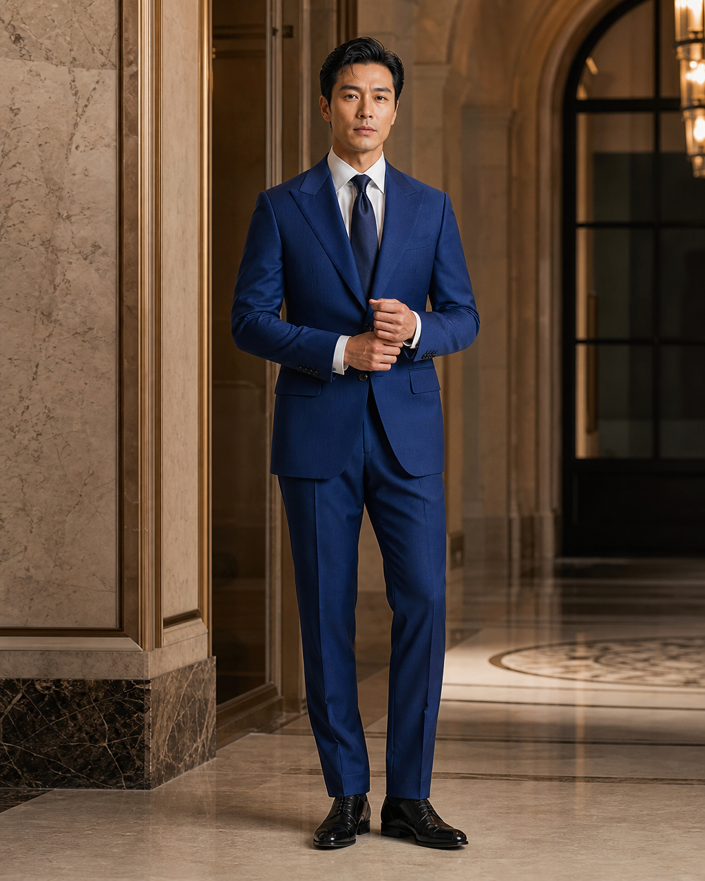 Royal Blue Wool Winter Suit - Custom Made to Measure front view