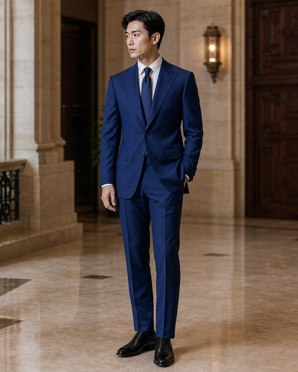 Royal Blue Wool Winter Suit - Custom Made to Measure side back view