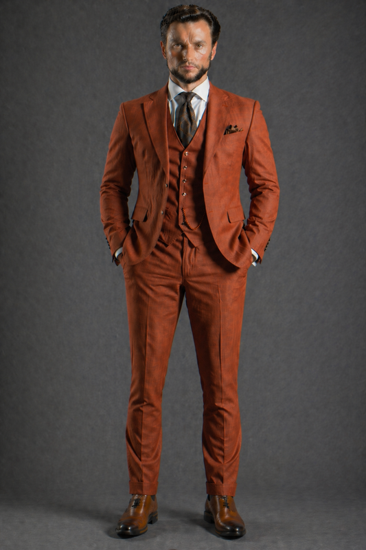 Rust Linen Slim Fit Suit — Custom Made to Measure