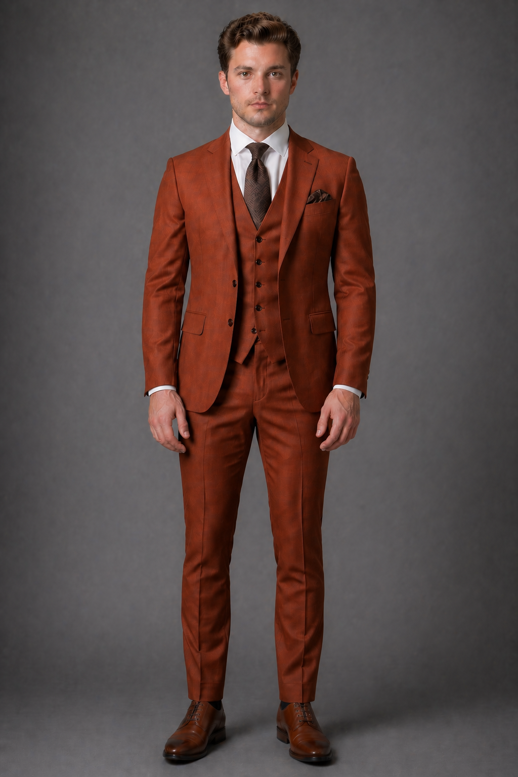 Rust Wool Slim Fit Suit — Custom Made to Measure
