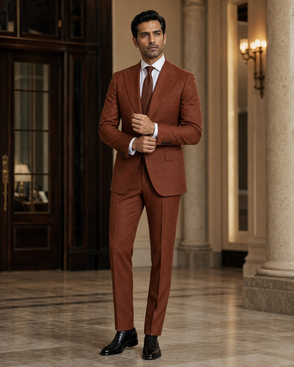 Rust Cashmere Blend Winter Suit - Custom Made to Measure front view