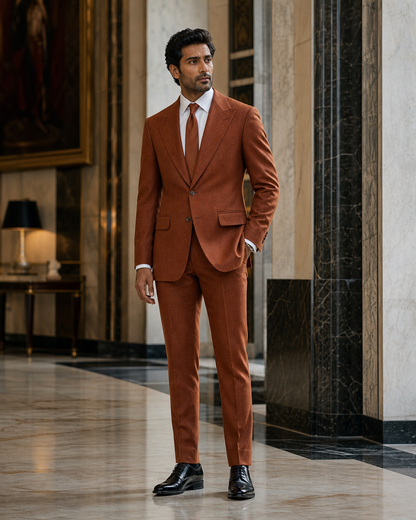 Rust Cashmere Blend Winter Suit - Custom Made to Measure side back view