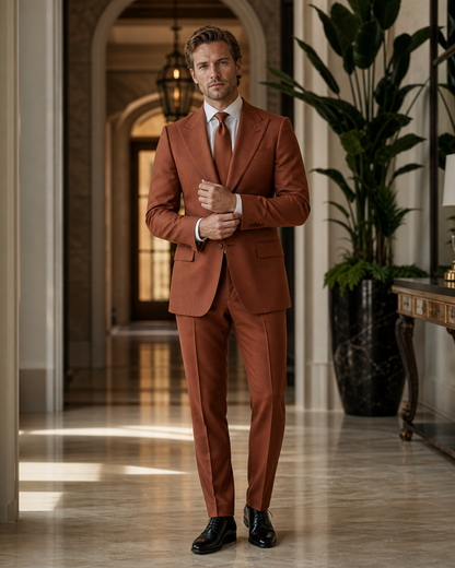 Rust Cotton Beach Wedding Suit - Custom Made to Measure front view
