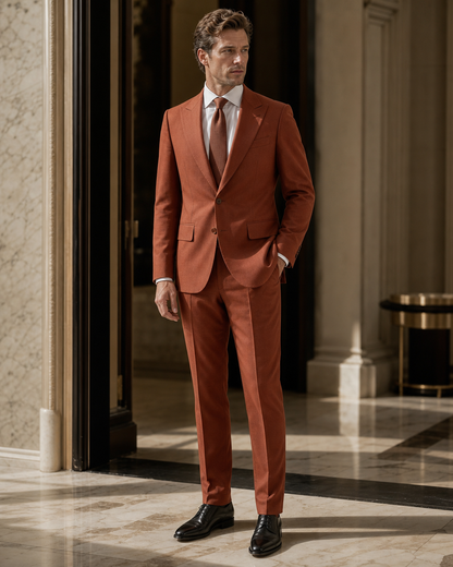 Rust Cotton Beach Wedding Suit - Custom Made to Measure side back view