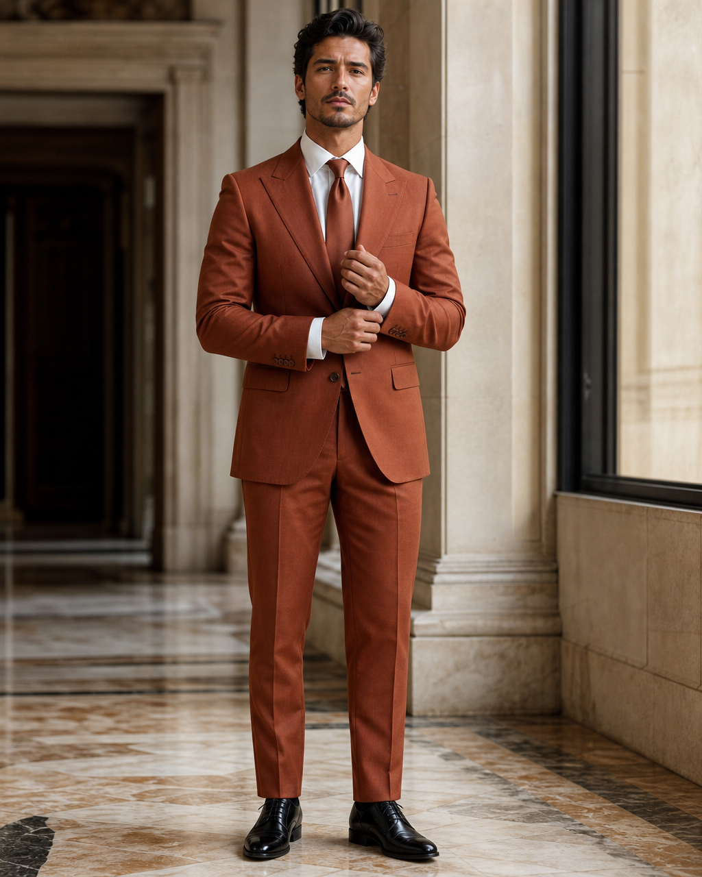 Rust Cotton Outdoor Wedding Suit - Custom Made to Measure front view