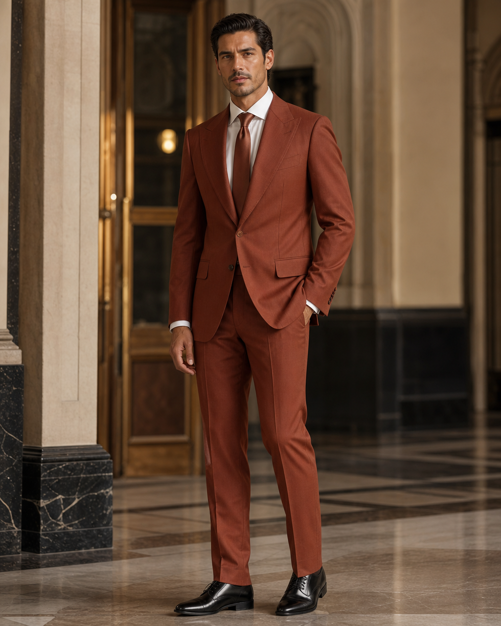 Rust Cotton Outdoor Wedding Suit - Custom Made to Measure side back view