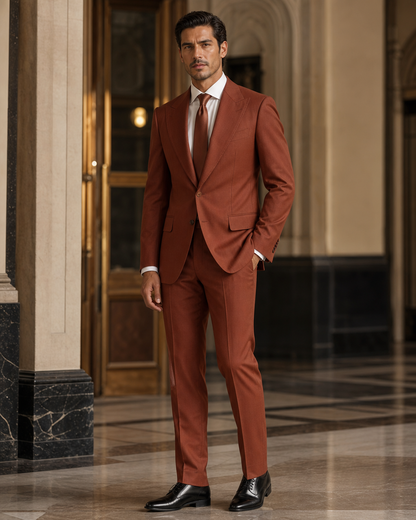 Rust Cotton Outdoor Wedding Suit - Custom Made to Measure side back view