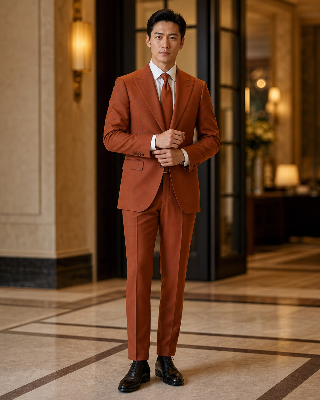 Rust Cotton Summer Suit - Custom Made to Measure front view