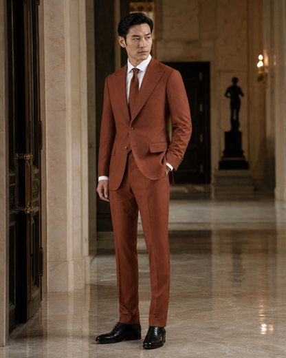 Rust Cotton Summer Suit - Custom Made to Measure side back view