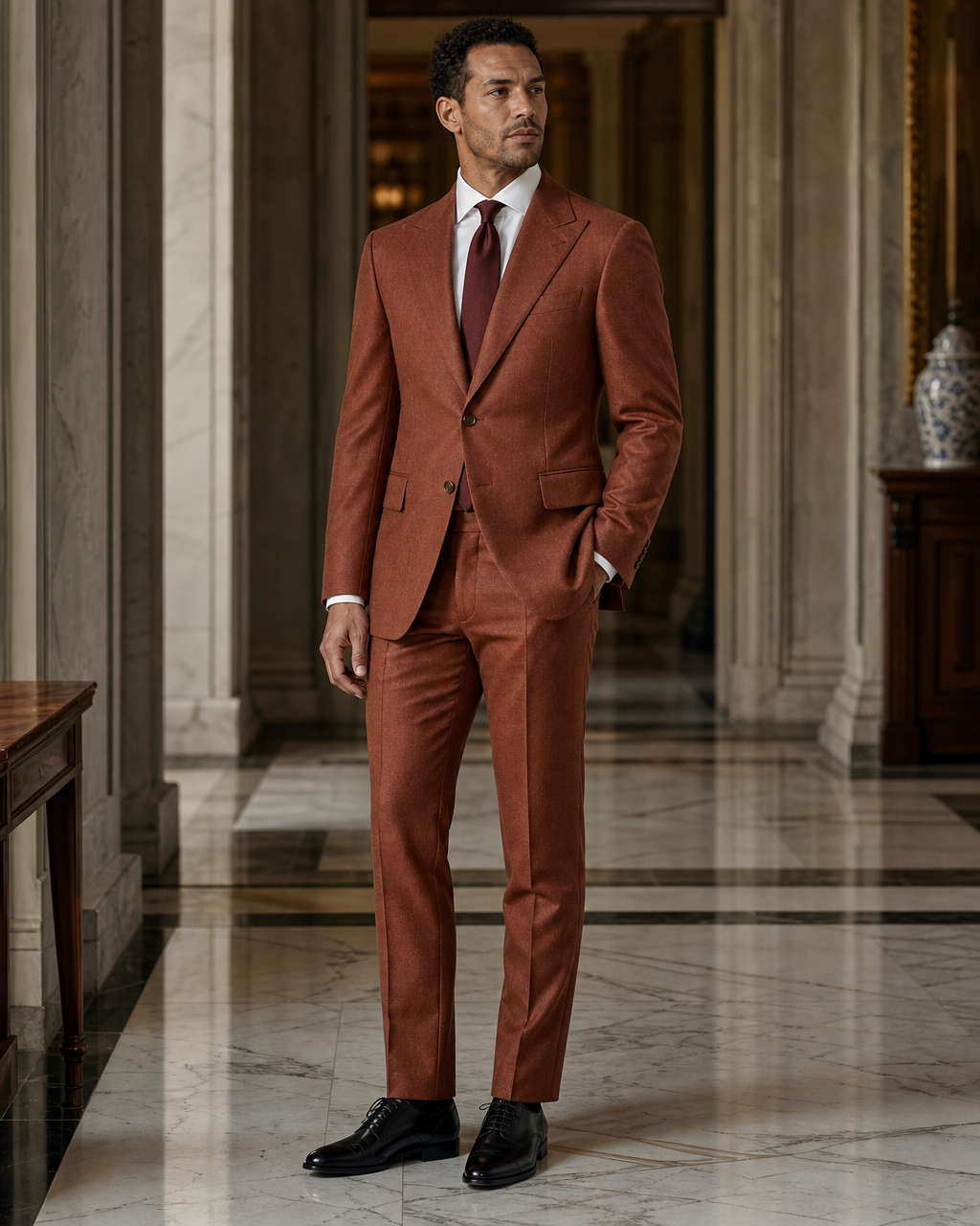 Rust Flannel Winter Suit - Custom Made to Measure side back view