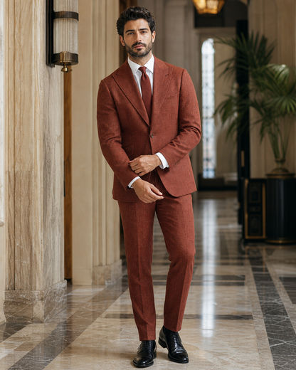 Rust Herringbone Winter Suit - Custom Made to Measure front view
