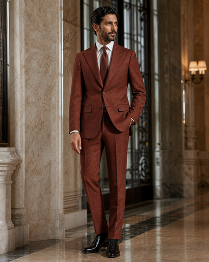 Rust Herringbone Winter Suit - Custom Made to Measure side back view