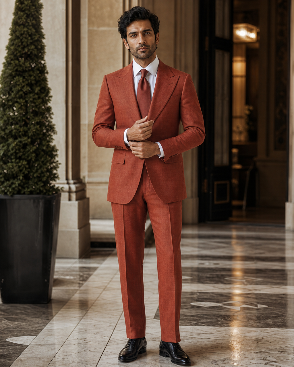Rust Linen Beach Wedding Suit - Custom Made to Measure front view