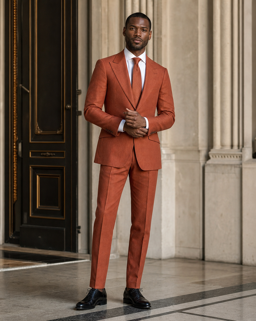 Rust Linen Outdoor Wedding Suit - Custom Made to Measure front view