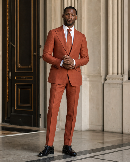 Rust Linen Outdoor Wedding Suit - Custom Made to Measure front view