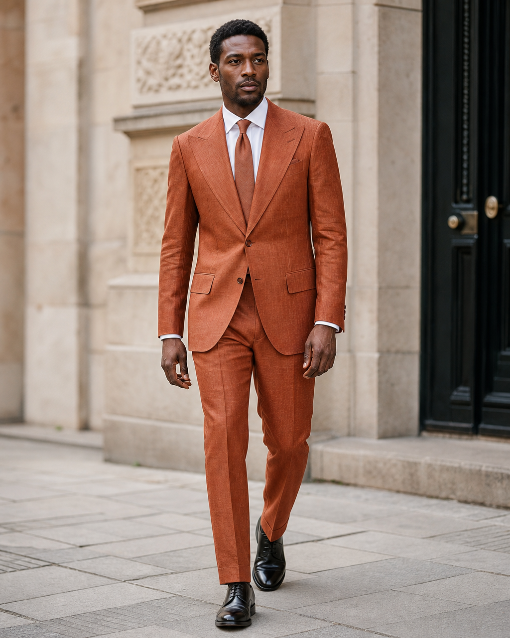 Rust Linen Peak Lapel Suit — Custom Made to Measure