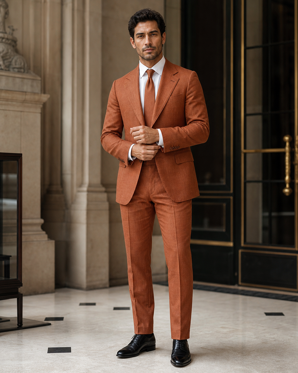 Rust Linen Summer Suit - Custom Made to Measure front view