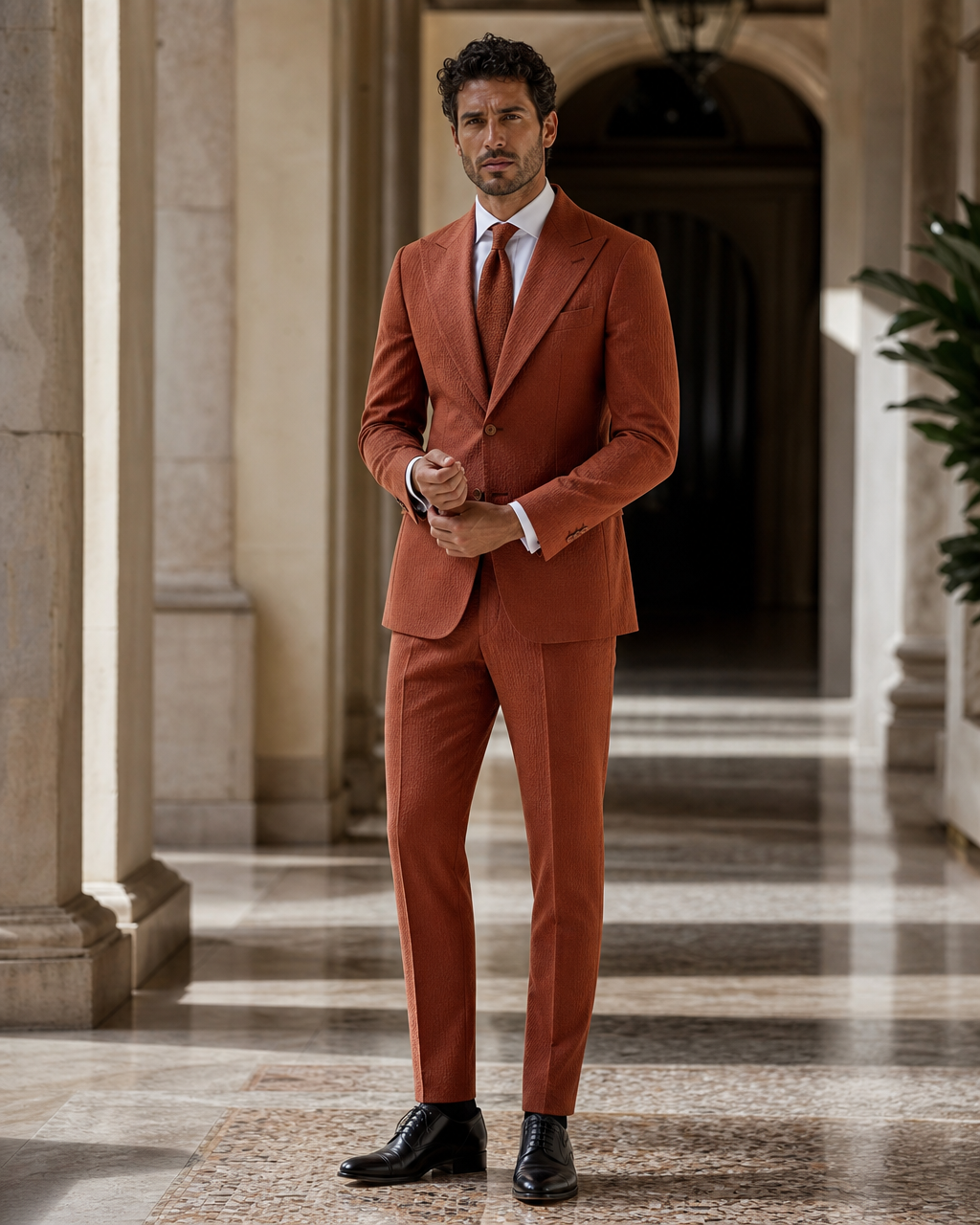Rust Seersucker Beach Wedding Suit - Custom Made to Measure front view