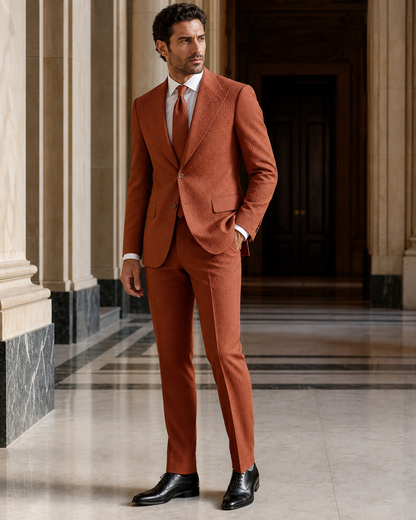 Rust Seersucker Beach Wedding Suit - Custom Made to Measure side back view
