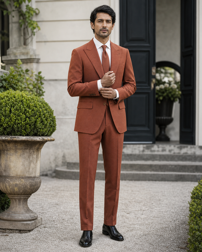 Rust Seersucker Outdoor Wedding Suit — Custom Made to Measure front view