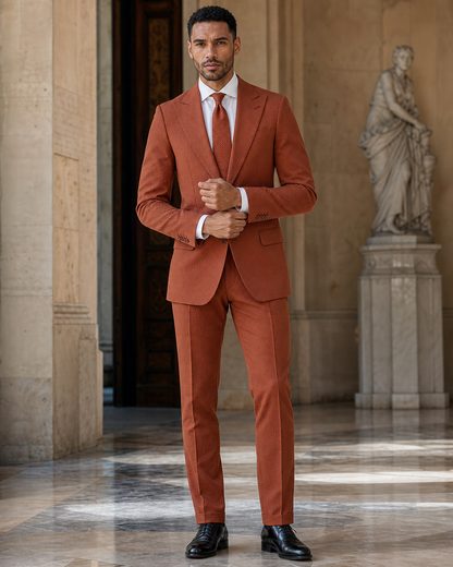 Rust Seersucker Summer Suit - Custom Made to Measure front view