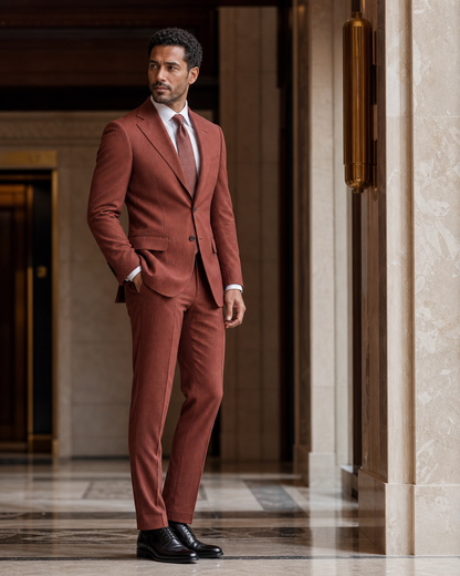 Rust Seersucker Summer Suit - Custom Made to Measure side back view