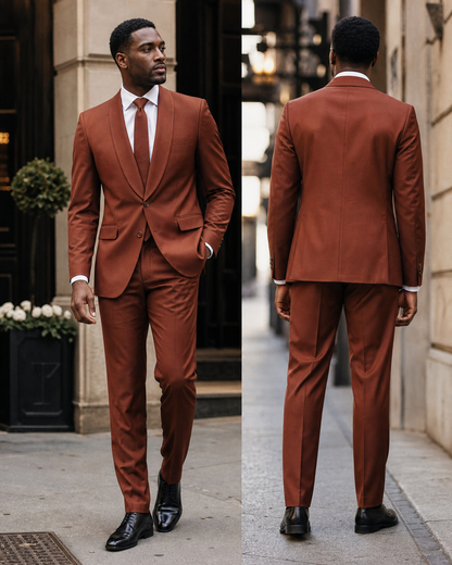 Rust Silk Blend Shawl Lapel Suit - Custom Made to Measure back view