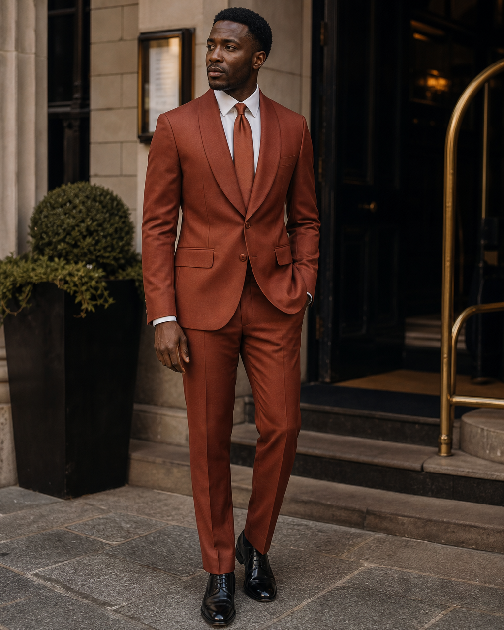 Rust Silk Blend Shawl Lapel Suit - Custom Made to Measure fabric texture close up