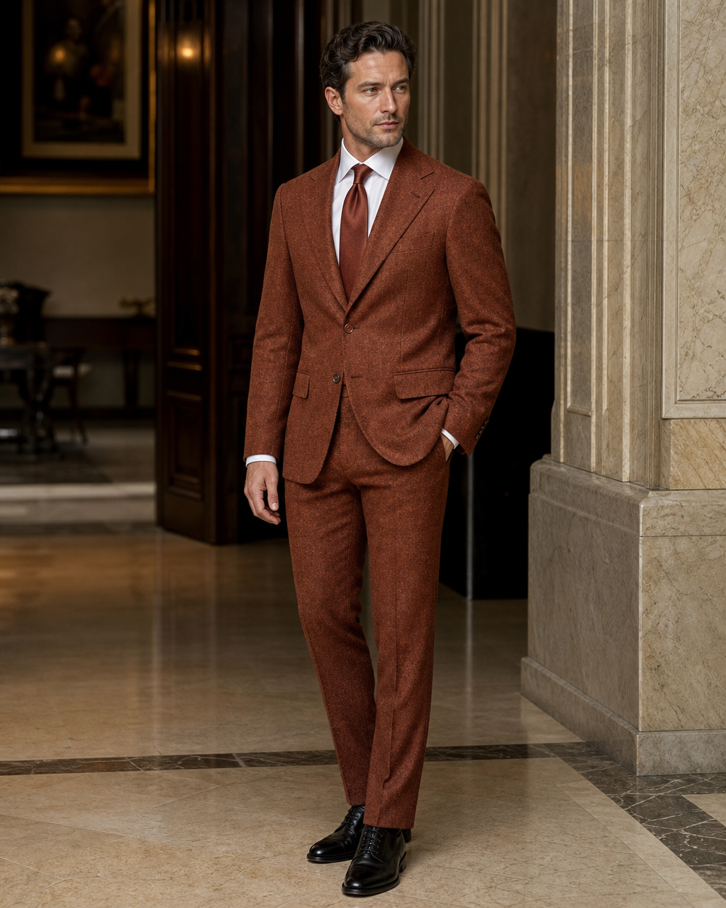 Rust Tweed Winter Suit - Custom Made to Measure side back view