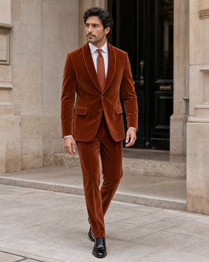 Rust Velvet Shawl Lapel Suit — Custom Made to Measure — 1