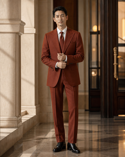 Rust Wool Outdoor Wedding Suit - Custom Made to Measure front view