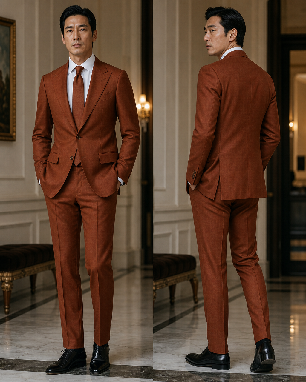 Rust Wool Outdoor Wedding Suit - Custom Made to Measure side back view