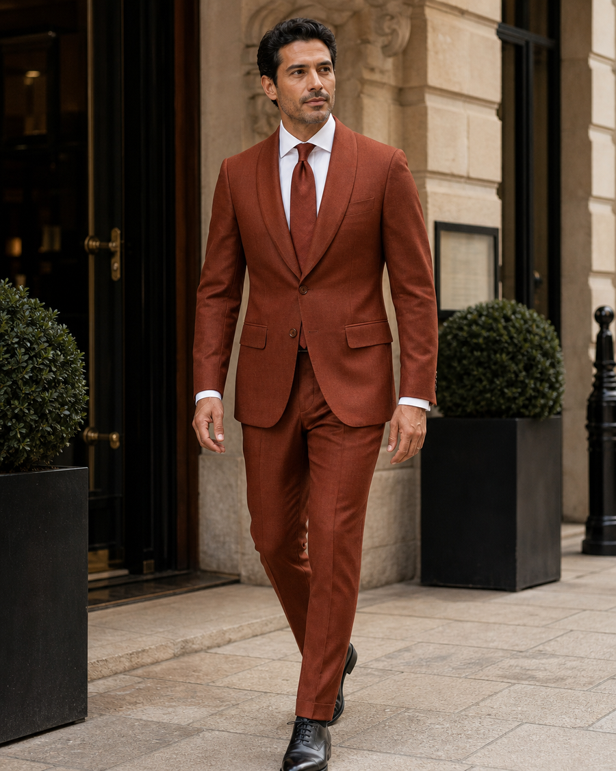Rust Wool Shawl Lapel Suit — Custom Made to Measure