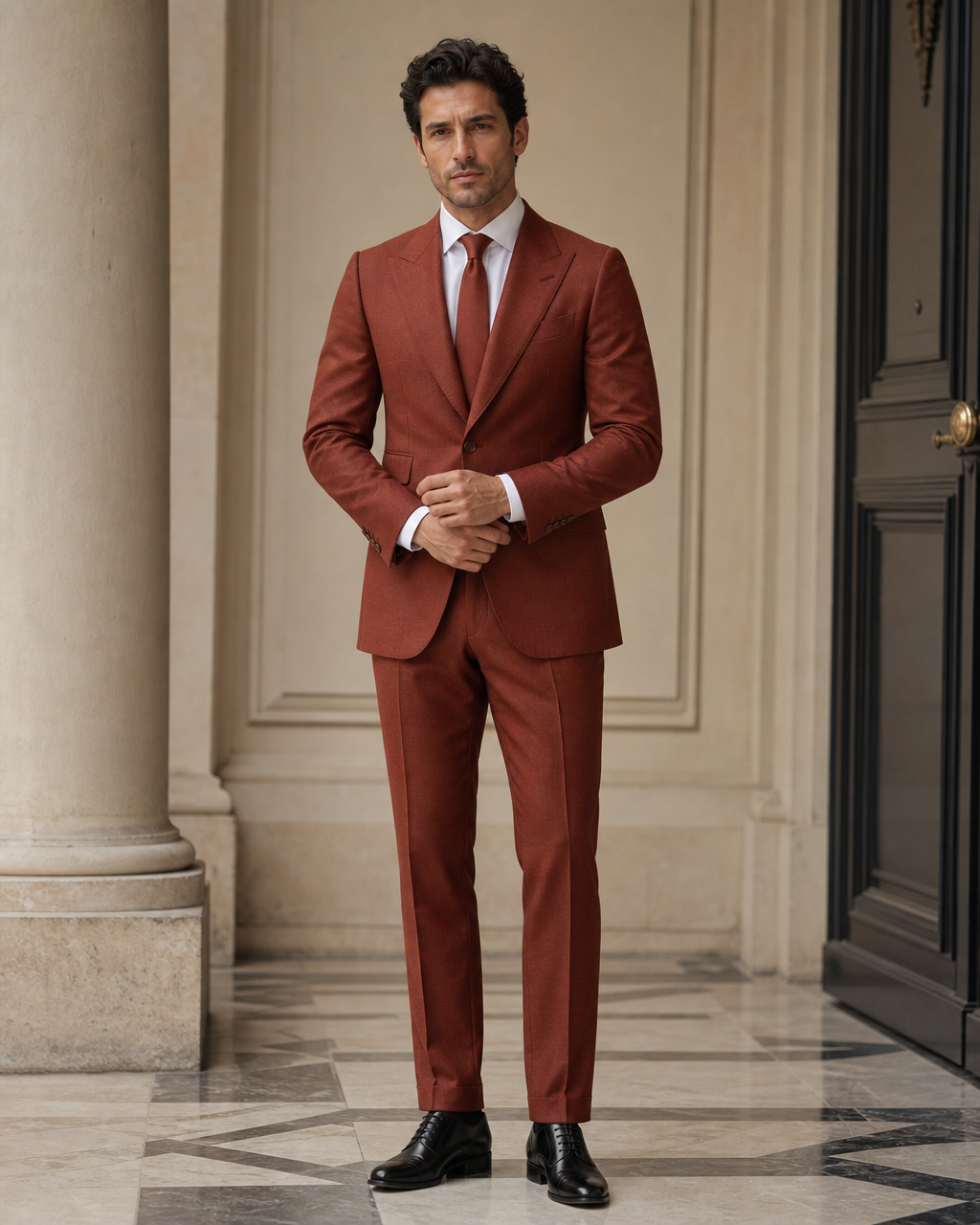 Rust Wool Winter Suit - Custom Made to Measure front view