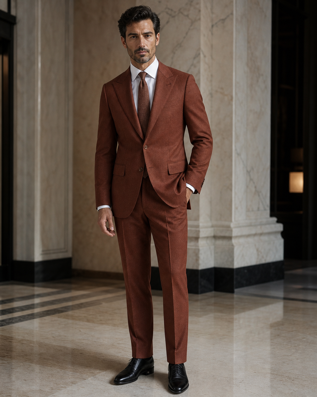 Rust Wool Winter Suit - Custom Made to Measure side back view