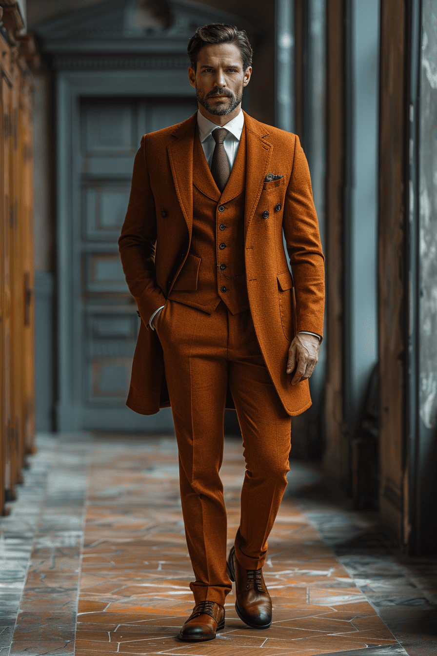 Rust Silk Blend Cocktail Party Suit — Custom Made to Measure