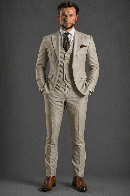 Sage Beige Linen Slim Fit Suit — Custom Made to Measure