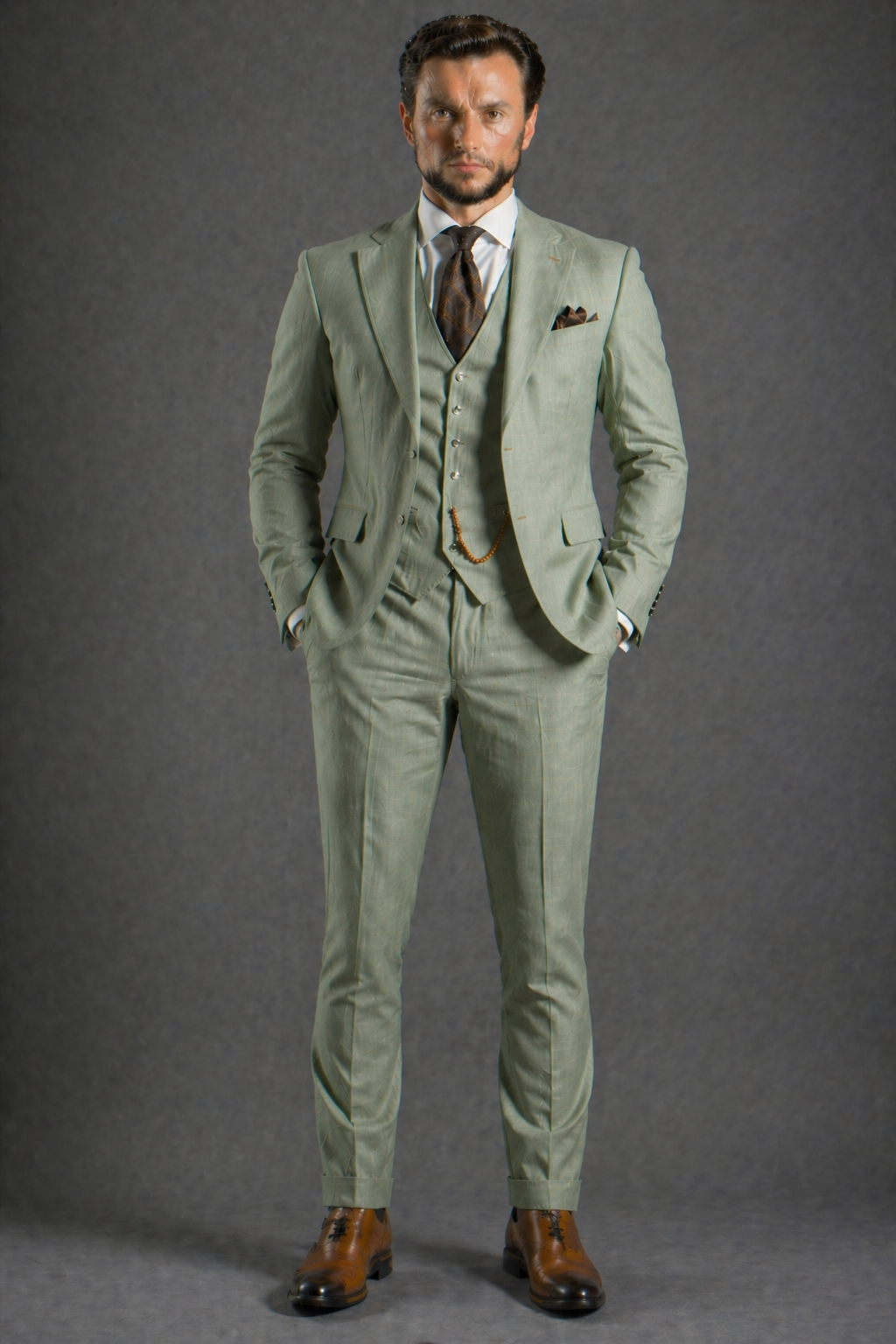 Sage Green Linen Slim Fit Suit — Custom Made to Measure