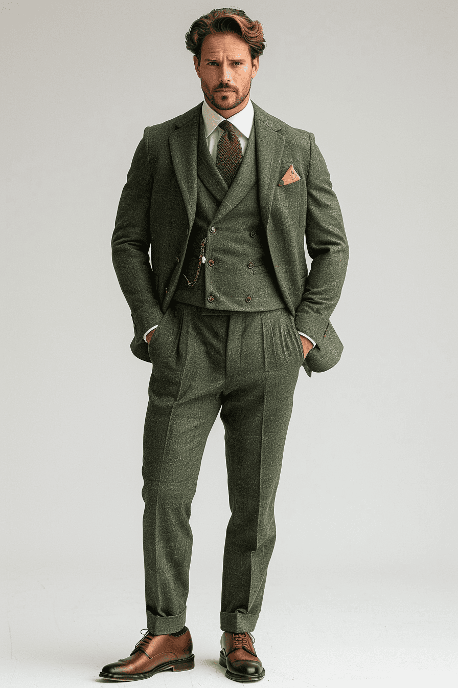 Sage Green Wool Wedding Suit — Custom Made to Measure