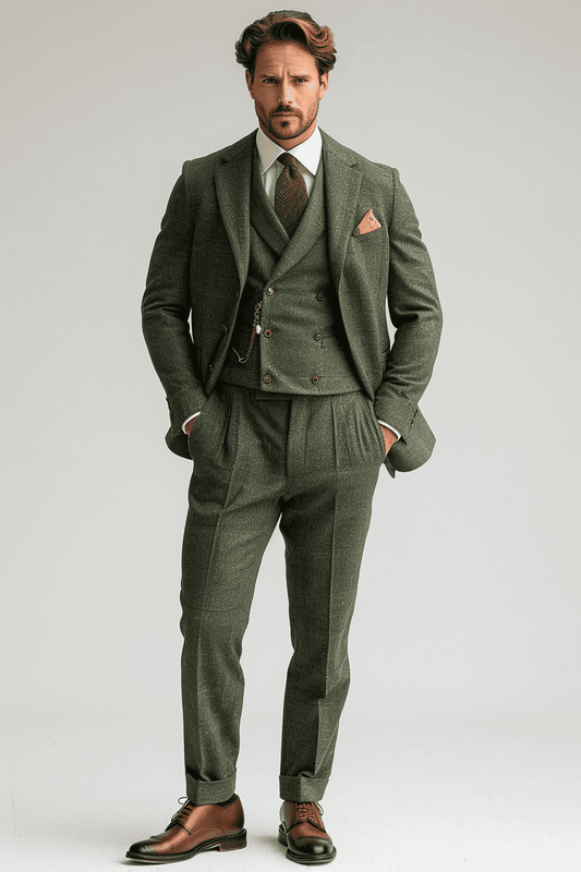 Sage Green Wool Wedding Suit — Custom Made to Measure
