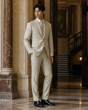 Sage Beige Cotton Beach Wedding Suit — Custom Made to Measure — 2