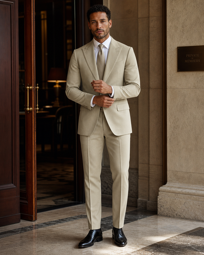 Sage Beige Cotton Outdoor Wedding Suit - Custom Made to Measure front view